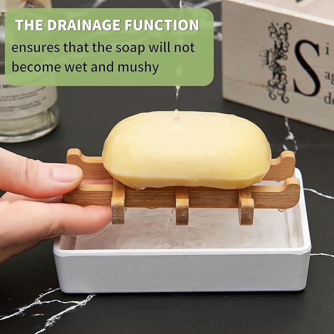 Bamboo Soap Dishes for Shower Wooden Soap Bar Holder for Bathroom Soap Tray Easy to Clean, Durable and with Non-Slip Pads(Single White Square)-NeatNest