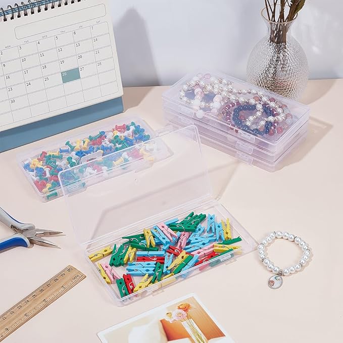 BENECREAT 5 Packs PP Plastic Bead Container Box, 6.5x3.2x0.6inch Rectangle Storage Organizer Box, Dustproof Case with Two Hinged Lid for Cards, Beads and Craft Supplies-NeatNest