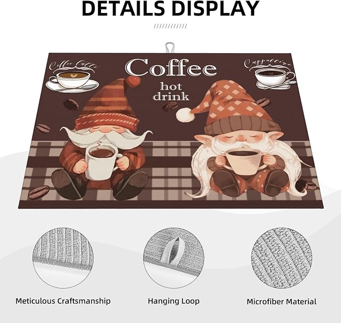Dwarf Drinking Coffee Dish Drying Mat 18x24 For Kitchen Counter Absorbent Microfiber Dishes Pad Dish Drainer Rack Mats Fast Dry Kitchen Accessories