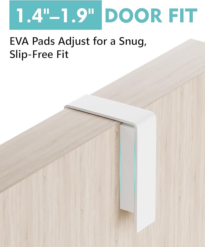 Mop and Broom Holder Wall Mount, No Drill Over the Door Broom and Mop Holder with 4 Slots and 2 Hooks, Wood Tool Hanger for Laundry, Cabinet, Kitchen, Garage