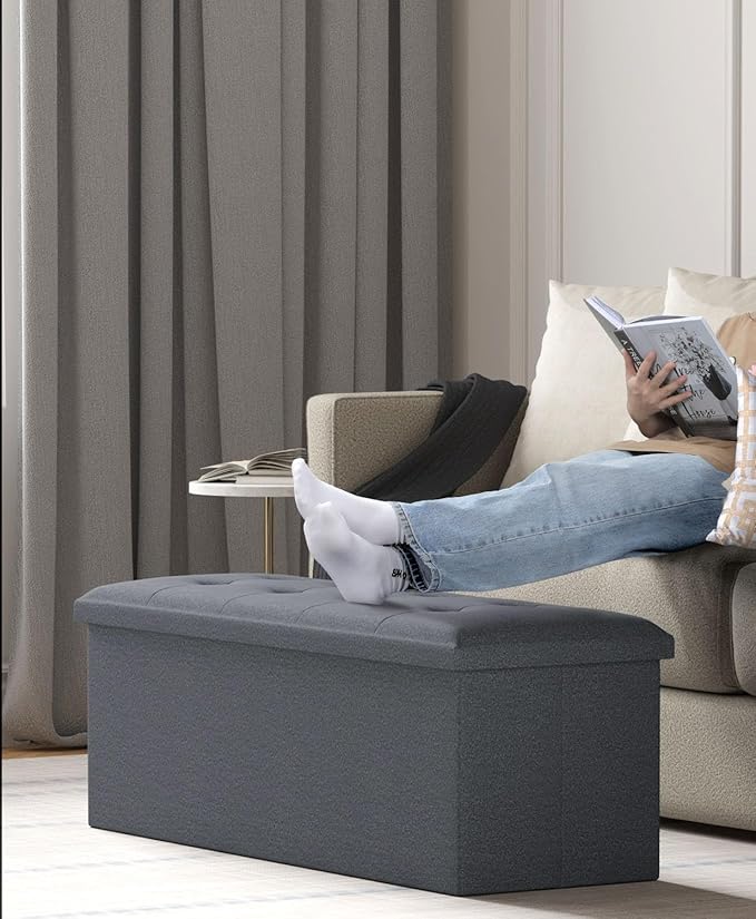 Folding Storage Ottoman Bench, Multi-Functional Ottoman Footrest, End of Bed Bench, Storage Chest for Living Room, Bedroom, Hallway, Entryway, Holds Up to 700 lbs (Dark Gray, 43 Inches)