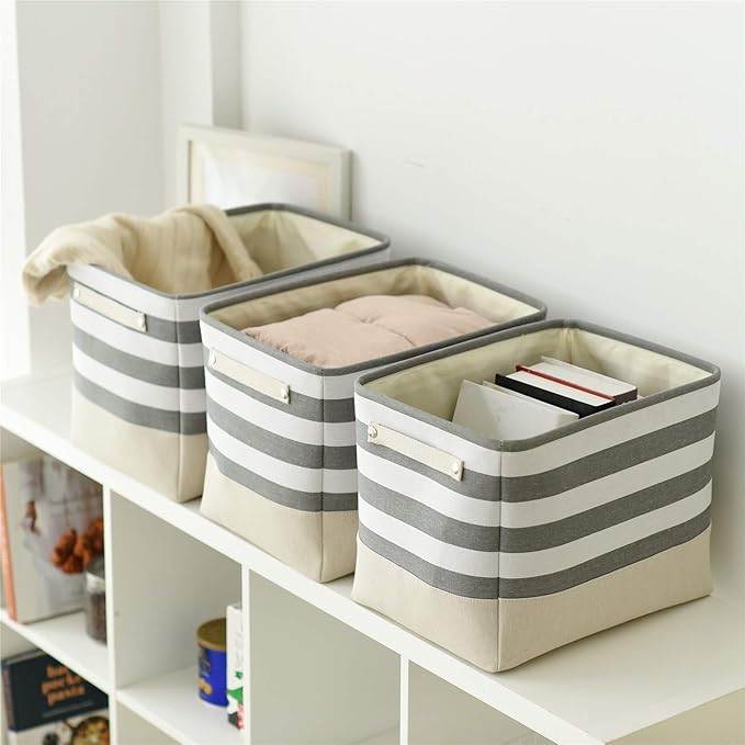 TheWarmHome Extra Large Cube Storage Bins Baskets for Organizing, Sturdy Fabric Storage Basket Cube W/Handles, Decorative Foldable Storage Baskets for Shelves Closet Nursery Toy (3 Pack 16×12×12inch)-NeatNest