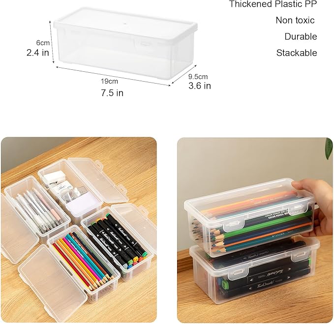 Plastic Storage Containers with Lid for Office Supplies, Pencil Box, Art Supplies, Makeup, Crafts and and Charger Cable Cord (2)-NeatNest