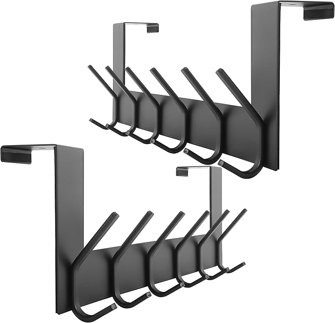 WEBI Over The Door Hook Door Hanger:Over The Door Towel Rack with 6 Coat Hooks for Hanging,Door Coat Hanger Towel Hanger Over Door Coat Rack for Towels,Clothes,Back of Bathroom,Black,2 Packs