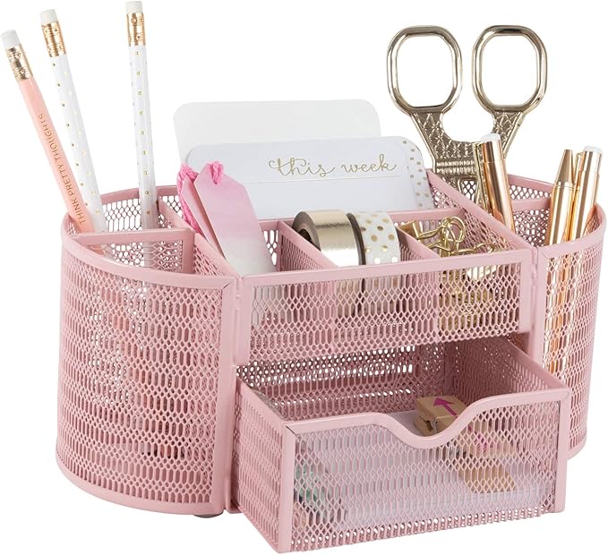 BLU MONACO Pink Desk Organizer – Strong Metal Construction, Office Supply Storage for Home or Office, Light Pink Desk Accessories-NeatNest