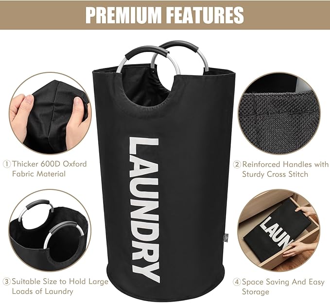 DOKEHOM 90L Large Laundry Basket, Collapsible Laundry Bag, Freestanding Tall Clothes Hamper, Foldable Washing Bin (Black)-NeatNest