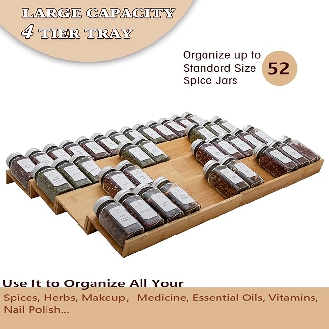 Bamboo Spice Rack Drawer Organizer - 8 Piece Set - 12" Wide, Combine Into 24" Rack (12" or 24")-NeatNest