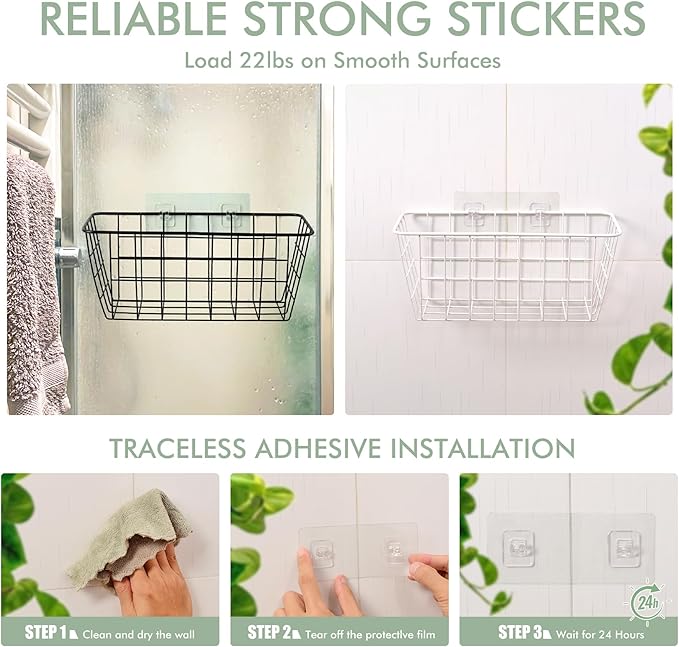 LIGHT DUST Wire Hanging Wall Basket, 4 White Baskets Set, Adhesive Wall Mount Organizer for Pantry Kitchen RV Bathroom Cabinet Storage Organization-NeatNest