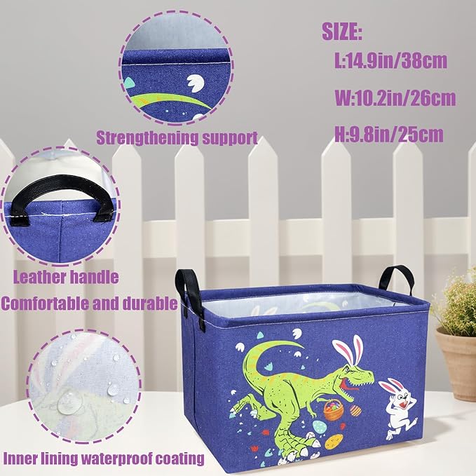 Dinosaur Easter Basket for Kid Large Empty Baby Rectangular Cute Easter Gift Storage Basket Bunny Eggs Décor (Dinosaur Rabbit)-NeatNest