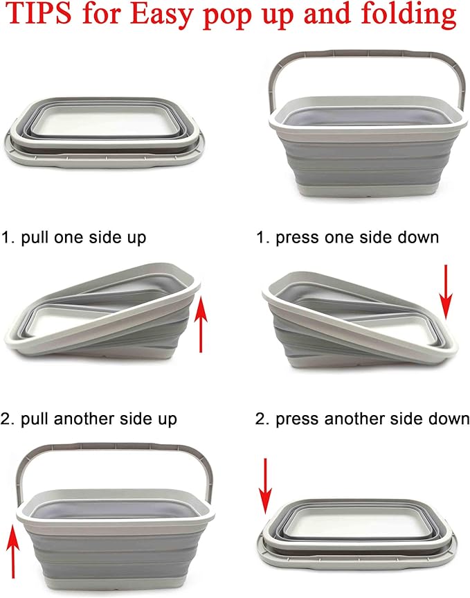 SAMMART 11.6L (3.06 Gallon) Collapsible Rectangular Handy Basket/Bucket (Grey, 1)