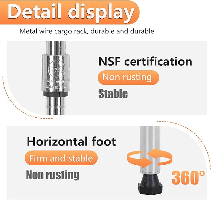 BestOffice 5 Tier Garage Shelving Heavy Duty Metal Shelves 17”D x 12”W x 48”H Easy Assemble Storage Shelves NSF Certified Wire Shelving with Leveling Feet for Garage Home Office, Chrome-NeatNest