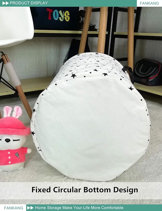 FANKANG Storage Basket, Nursery Hamper Canvas Laundry Basket Foldable with Waterproof PE Coating Large Storage Baskets for Kids Boys and Girls, Office, Bedroom, Clothes,Toys(Star)