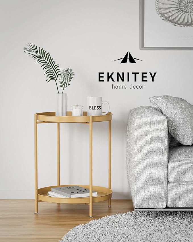 EKNITEY 2 Tier Side Table - Metal end Table Waterproof Small Sofa Coffee Side Tables Bedroom Indoor Outdoor with Removable Tray for Living Room Bedroom Balcony and Office-NeatNest