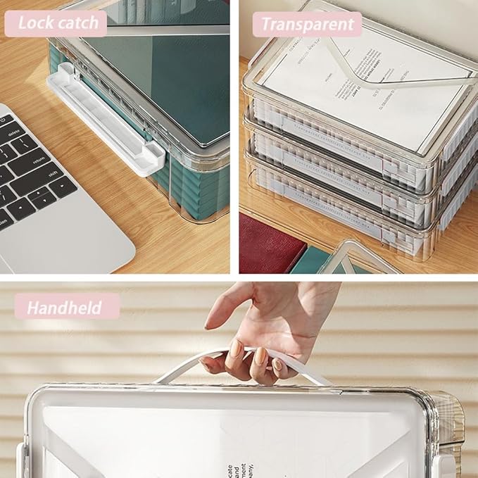 2 Pack Clear Plastic File Boxes w/Latching Lids, Stackable A4 Storage (White Latches, Small)