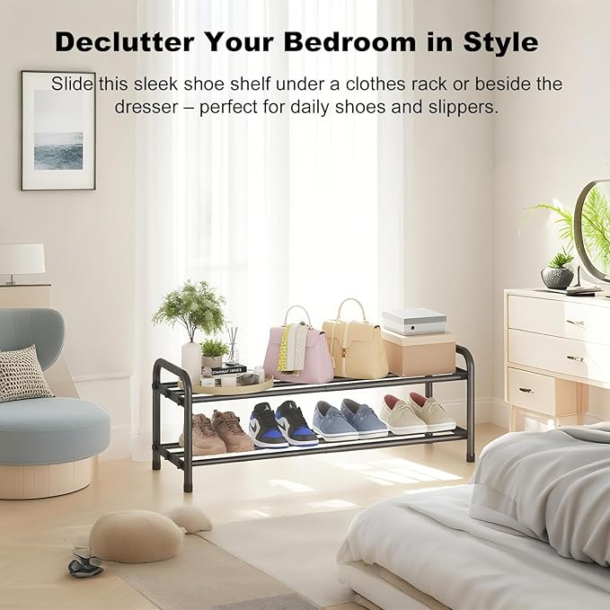 KANAV 2-Tier Expandable Shoe Rack, Adjustable Shoe Organizer & Storage for Closet, Small Space Saving Shoe Rack for Entryway, Bedroom, or Office – Sturdy & Durable Design-NeatNest