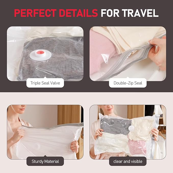 Vacuum Storage Bags for Travel, 8 Pack Vacuum Seal Bags for Clothing Travel, Vacuum Sealer Bags with High Pressure Electric Pump, Portable Space Saver Bags for Luggage Traveling-NeatNest