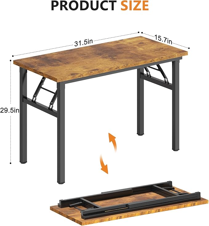 DlandHome Folding Desk - 31.5 Inch Small Computer Desk for Home Office - Folding Table Writing Table for Small Spaces - No Assembly Required - Retro-NeatNest