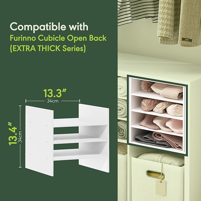 Furinno Cubicle 3-Shelf File Organizer Cube Insert (Does not fit IKEA Kallax Shelving), White