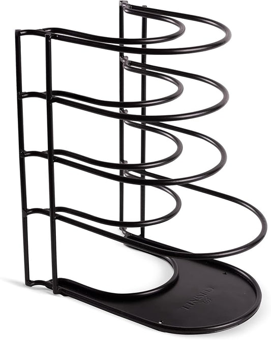 Cuisinel Pots and Pans Organizer Rack - Heavy Duty 60-LBS Capacity - 6mm Thick - Made in India - Matte-Black 12.2"-Tall 5-Tier Space-Saving Kitchen Storage for Cast Iron Cookware, Skillet, Dish, Plate-NeatNest