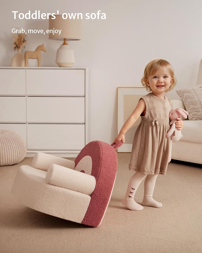 Blissful Diary Toddler Chair Comfy, Foam Kids Chair with Soft Teddy Plush, Toddler Reading Armchair with Cute Arclet Designs- Light Cream-NeatNest