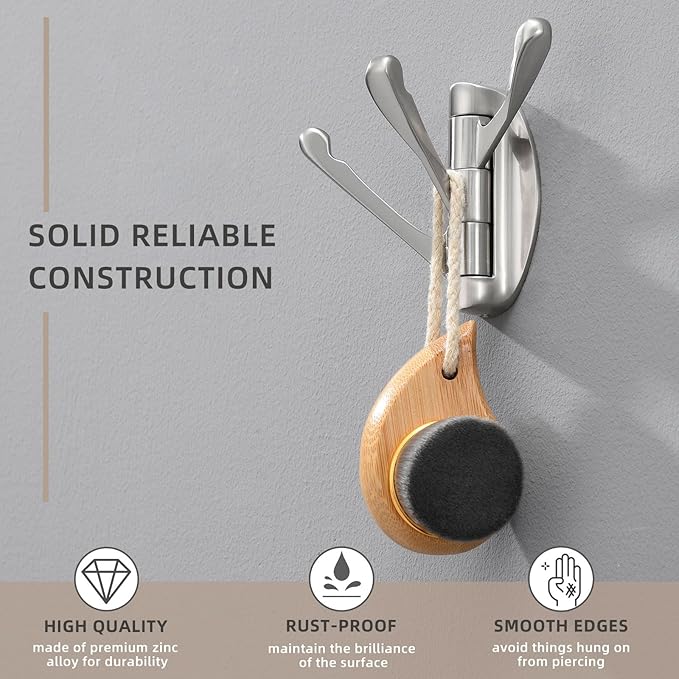 Angle Simple Bathroom Towel Hook, Metal Foldable Swivel Hook, Robe Coat Hanger for Wall, Brushed Nickel