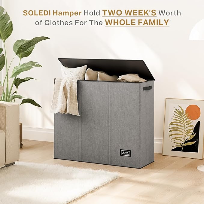 SOLEDI 180L Laundry Hamper 3 Section, Extra Large Laundry Hamper with Lid, Dirty Clothes Hamper with Sturdy Handle, Large Laundry Basket Organizer for Laundry Room, Bedroom, Hampers for Laundry-NeatNest