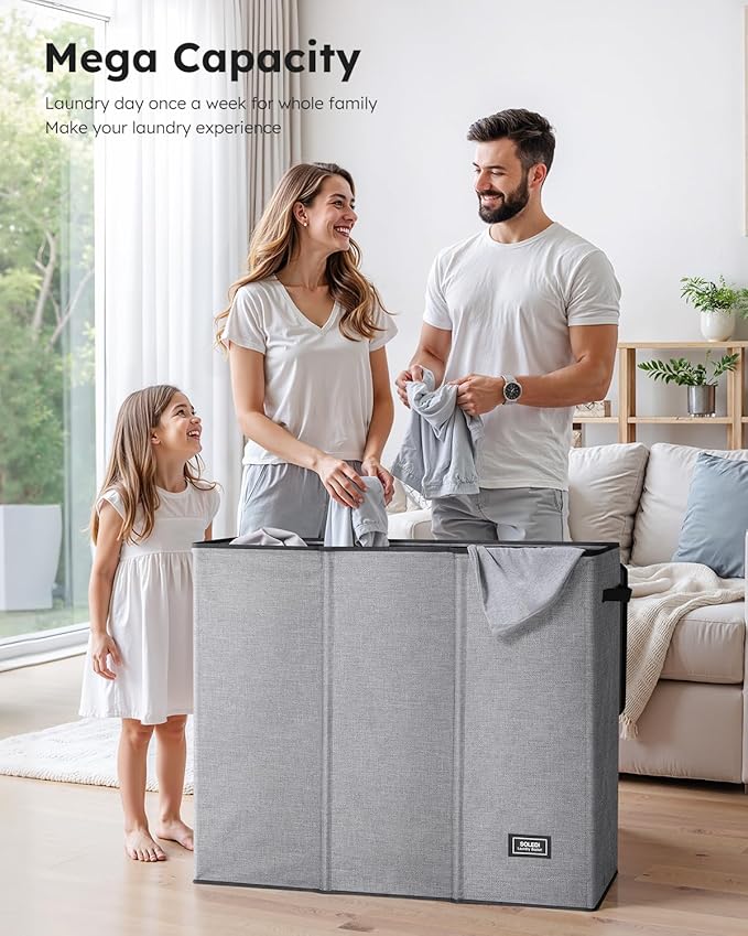 SOLEDI 180L Laundry Hamper 3 Section, Extra Large Laundry Hamper with Lid, Dirty Clothes Hamper with Sturdy Handle, Large Laundry Basket Organizer for Laundry Room, Bedroom, Hampers for Laundry-NeatNest