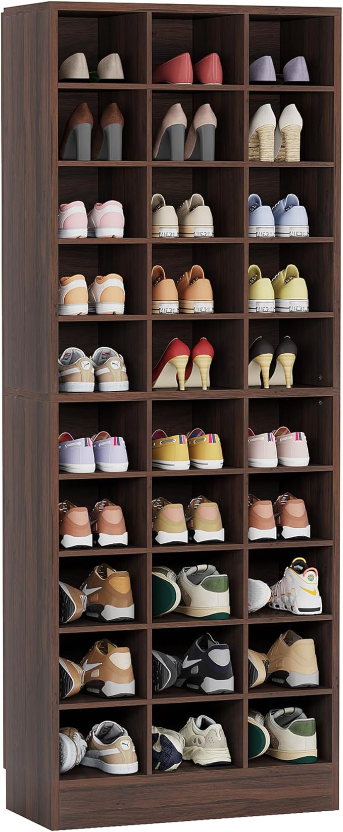 Tribesigns 10-Tier Shoe Storage Cabinet, Espresso Wooden Shoe Rack with 30 Cubbies, Freestanding Tall Entryway Shoe Organizer for Closet, Entryway, Living Room-NeatNest