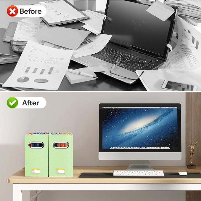 BALEINE File Organizer Box, Cardboard File Folder Organizer with Handle for Letter Size, Portable Collapsible Hanging Filing Box for Home Office Document Storage (2 Pack, Green)-NeatNest