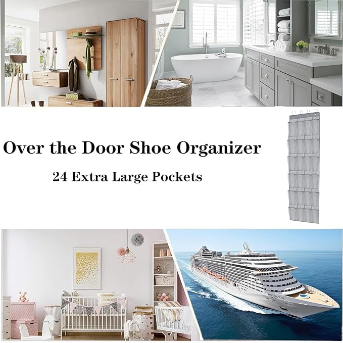Over the Door Shoe Organizer Shoe Rack for Door Hanging Shoe Organizer (Grey, 24 pockets)-NeatNest