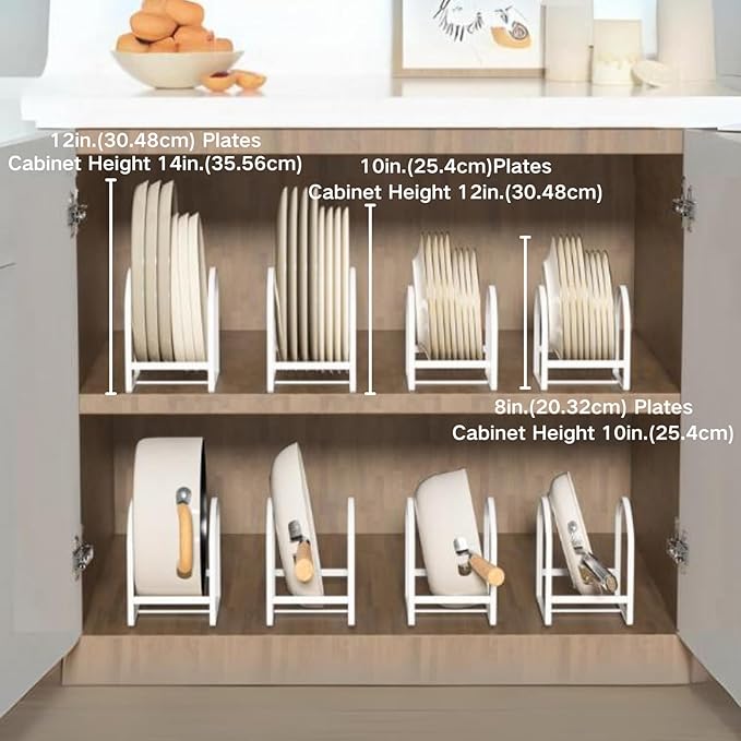 2 Pack Kitchen Plate Holder Organizer for Cabinet Space Saver Dinner Dish Storage Rack Upright Dish Drying Racks Metal Plate Dish Racks Stand for Cupboard and Countertop Rustproof Large White