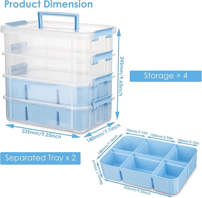 Art Supply Storage Organizer with 2 Removable Trays, 4-Layer 11QT Durable Craft Organizers and Storage for Sewing, Tool, Office Supplies, Art, Craft Supplies