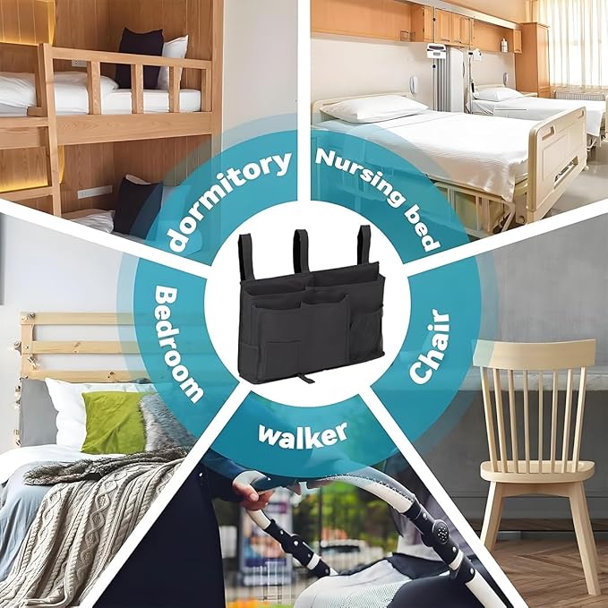 Bedside Caddy Storage Organizer Bunk Bed Hanging Storage Bag for Crib Hospital Beds Dorm Rooms with 8 pockets (Black)-NeatNest