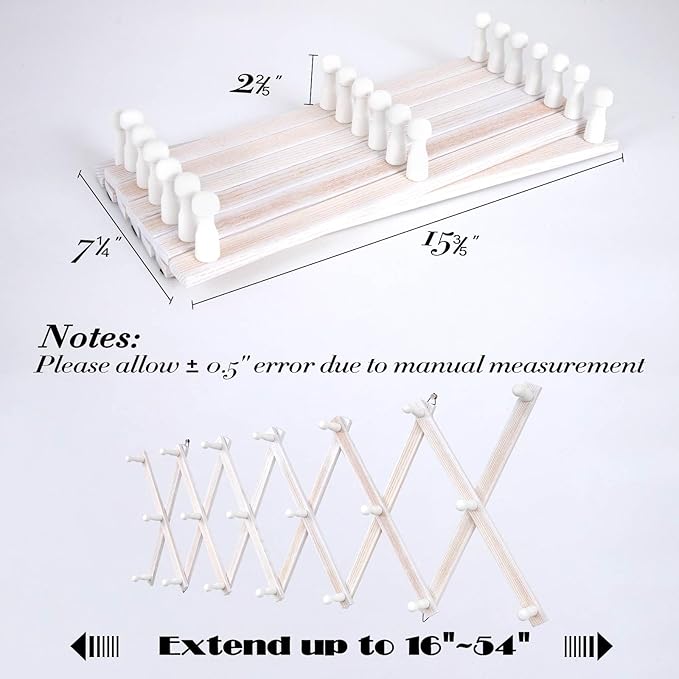 Accordion Wall Hanger with 20 Hooks, Wooden Wall Expandable Coat Rack for Coat, Hats, Baseball Caps, Coffee Mug, Jewelry(Ruist White)-NeatNest