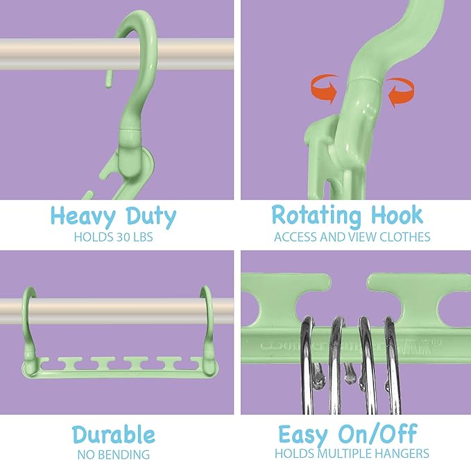 Wonder Hanger Max 10-Pack Space Saving Hangers, Reinforced Hooks Swivels 360°, Cascading Hanger, Teens, College Dorms, Kids & Closet Organizer, Assembled – Pastel Green-NeatNest