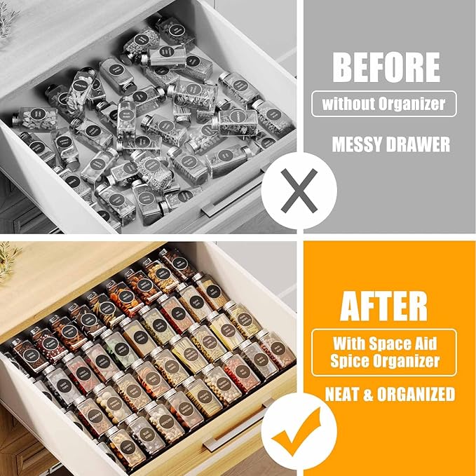 Famhap Spice Drawer Organizer, 4 Tier Expandable from 11.6" to 23.2" Seasoning Rack Tray Insert for Kitchen Drawers, Spice Rack Tray for Drawer/Countertop-NeatNest