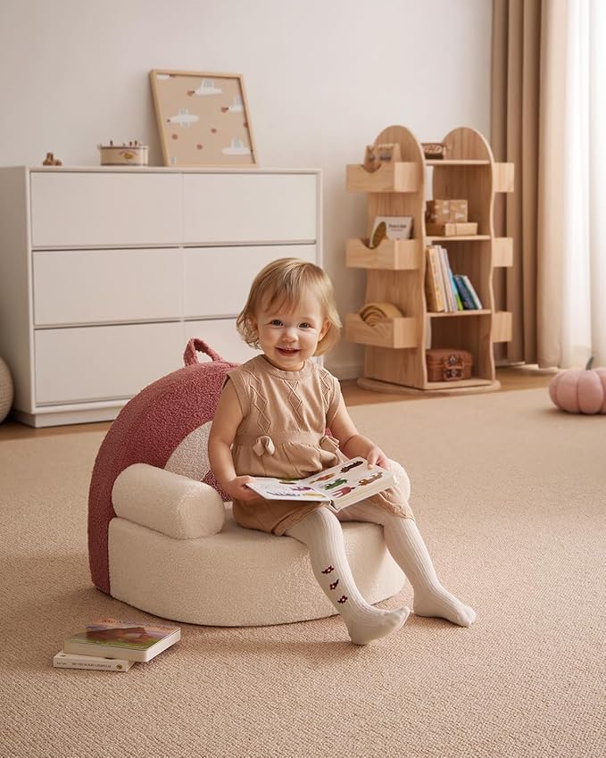 Blissful Diary Toddler Chair Comfy, Foam Kids Chair with Soft Teddy Plush, Toddler Reading Armchair with Cute Arclet Designs- Light Cream-NeatNest