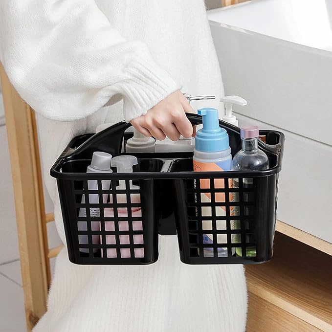 Portable Shower Caddy Basket,Convenient Cleaning Supplies Organizer with Compartments and Handle,Ideal for Bathroom, Bedroom, Kitchen, College Dorm,Garden,etc.12.4" x 7.4" x 5.1"black