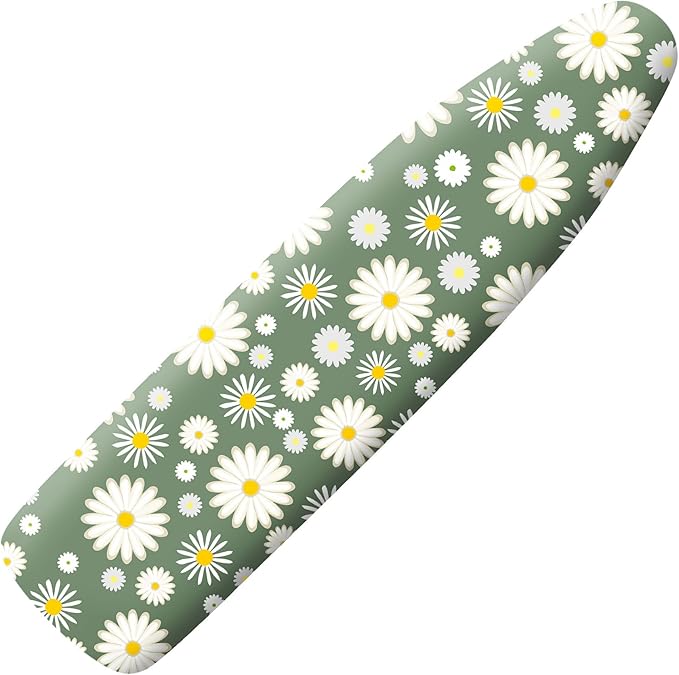 Extra Thick Ironing Board Cover and Pad, 15x54 Ironing Board Cover, Resist Scorching and Staining,Elastic Edges,Sage Green White Daisy Spring Flowers