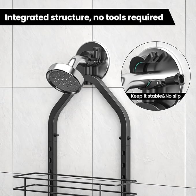 Shower Caddy Hanging (Black), Adjustable Anti-Swing-Over The Shower Head Caddy, 3 Tier Height Bathroom Storage Organizer Bathroom Shelves Basket Rack Shower Caddies (3Tier)