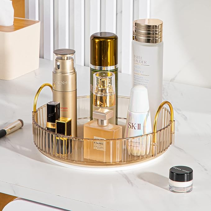 Rotating Makeup Organizer for Vanity, High-Capacity Skincare Clear Make Up Storage Perfume Organizers Cosmetic Dresser Organizer Countertop 360 Spinning (Gold, 1 Tier)-NeatNest