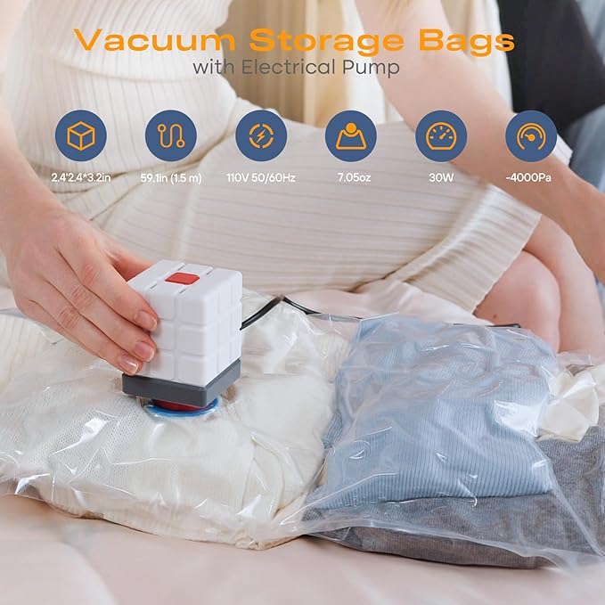 Vacuum Storage Bags for Clothing, 8 Pack Vacuum Seal Bags (4 Jumbo, 4 Large) for Clothes, Comforters, Blankets, Bedding, Space Saver Bag with Electric Pump (2025 Upgrade)