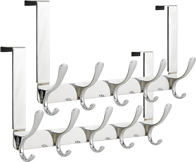 SKOLOO Over The Door Hook, Door Hanger Hooks for Hanging Clothes, Towels, Coats, Hats, Over The Door Towel Hook - Pack of 2, Silver, Assembly Required