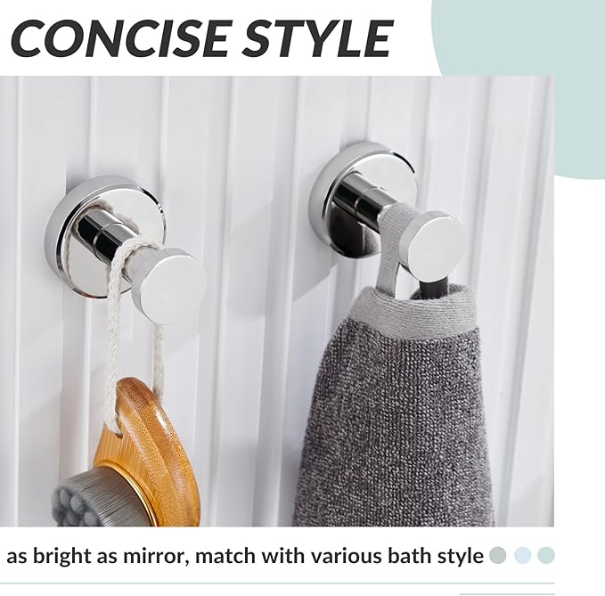 APLusee Polished Chrome Bathroom Towel Hooks 2 Pack, 304 Stainless Steel Round Robe Hooks for Bathroom Kitchen Garage, Heavy Duty Wall Mounted Towel Hanger