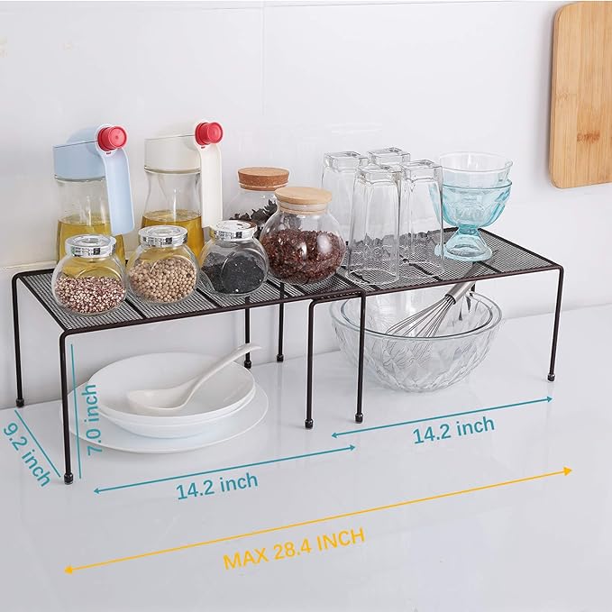 Expandable Stackable Kitchen Cabinet and Counter Shelf Organizer,Kitchen Shelves, Cabinet Organization,Bronze