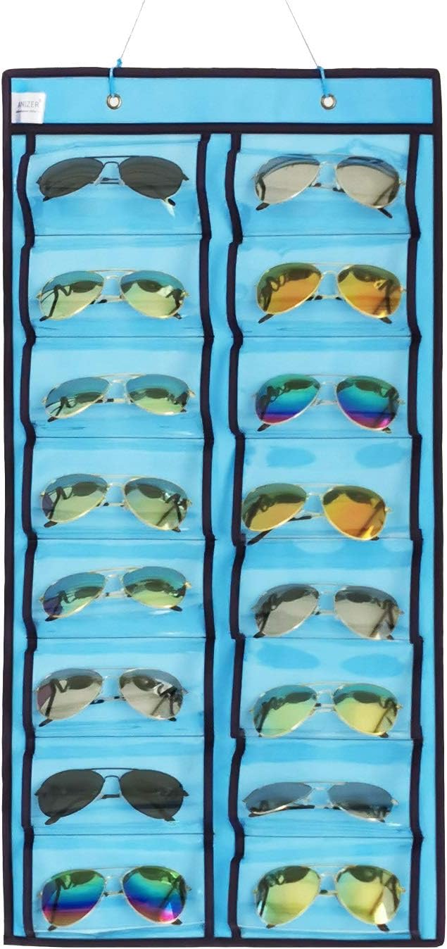 Dual-sided Hanging Sunglasses Organizer Dust-Proof Glasses Storage Wall Pocket Eyeglasses Display Case with 32 Slots-NeatNest