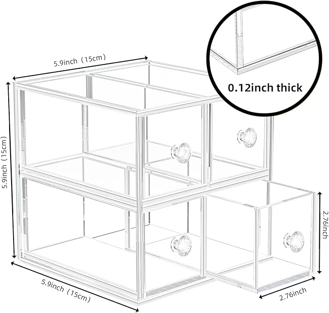 Acrylic Jewelry Box Clear Jewellery Storage Drawer Transparent Cosmetic Display Stand Holder Home Organizer Tray for Earring Necklace Rings Bracelet Makeup (4 drawer)-NeatNest