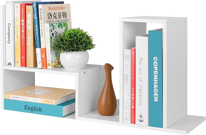 Desktop Shelf Organizer,Adjustable Stackable Office Storage Rack,Wood Display Shelf,White Small Bookshelf for Desktop,Tabletop Desk Shelf,Multipurpose Shelves for Office, Dormitory,Home Decor.-NeatNest