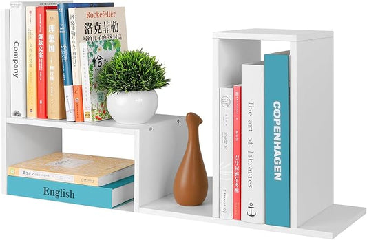 Desktop Shelf Organizer,Adjustable Stackable Office Storage Rack,Wood Display Shelf,White Small Bookshelf for Desktop,Tabletop Desk Shelf,Multipurpose Shelves for Office, Dormitory,Home Decor.-NeatNest