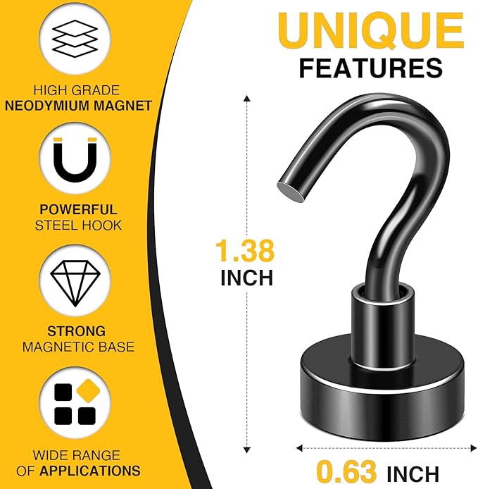 DIYMAG Magnetic Hooks for Refrigerator, Extra Strong Cruise Hook, Heavy Duty Earth Magnets with Hook for Hanging, Magnetic Hanger for Cabins, Grill (20P-Black)-NeatNest